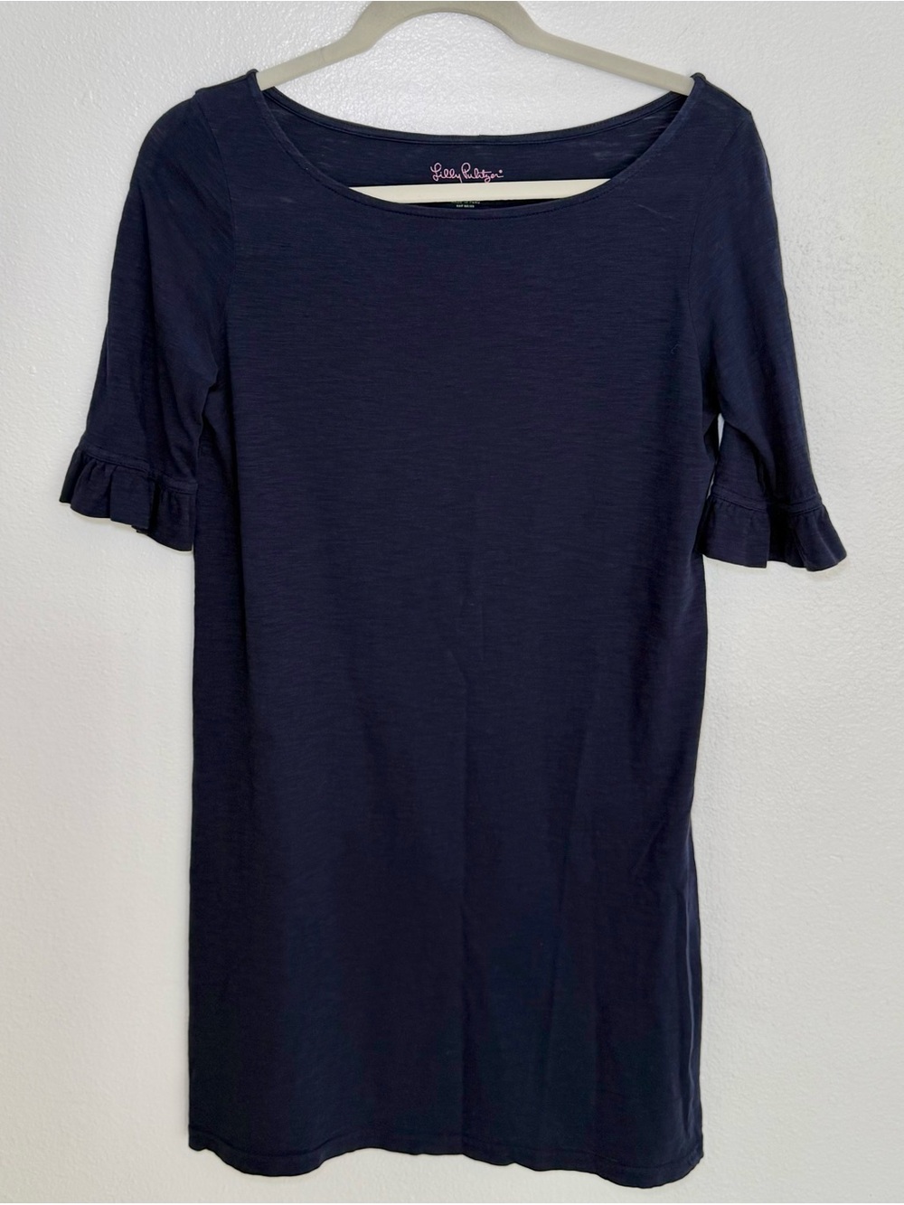 Lilly Pulitzer Somerset Dress XS True Navy Pima Cotton Ruffle Sleeve